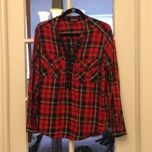 Lace-up Flannel Shirt